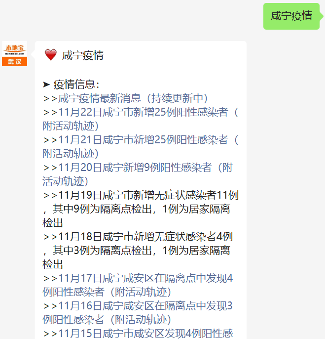 咸宁近期疫情每日新增阳性感染者情况持续更新